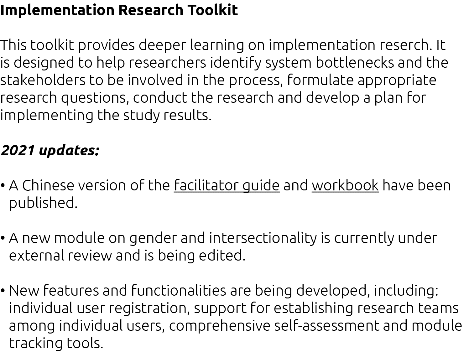 Implementation Research Toolkit  This toolkit provides deeper learning on implementation reserch  It is designed to h   